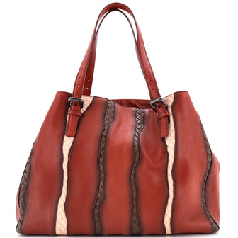 Bottega Veneta A-Shape Glimmer Tote Washed Nappa Leather with Intrecciato Detail Large