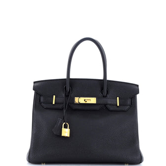 Hermes Birkin Handbag Black Togo with Gold Hardware 30