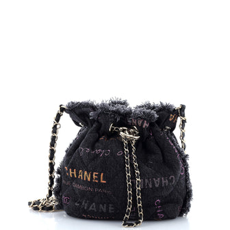 Chanel Denim Mood Chain Bucket Bag Logo Printed Quilted Fringe Denim Small