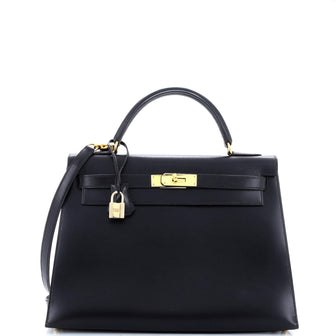 Hermes Kelly Handbag Black Box Calf with Gold Hardware 32