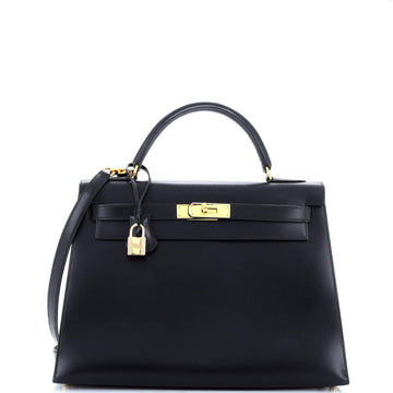 Hermes Kelly Handbag Black Box Calf with Gold Hardware 32