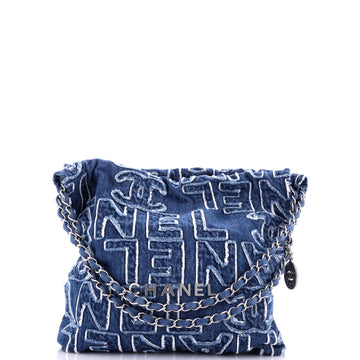 Chanel 22 Chain Hobo Fringed Logo Quilted Denim Small