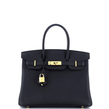 Hermes Birkin Handbag Black Epsom with Gold Hardware 30