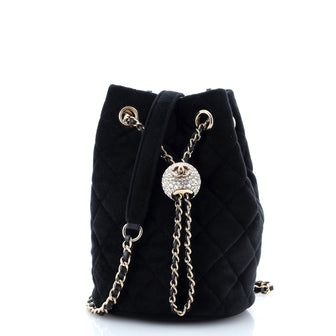 Chanel Pearl Crush Drawstring Bucket Bag Quilted Velvet with Crystals