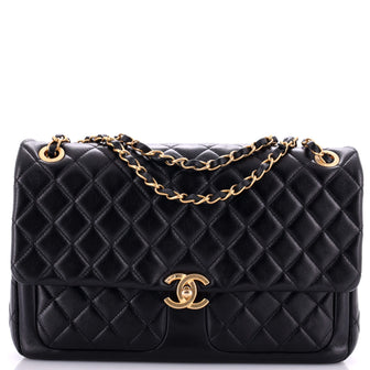 Chanel Double Pocket Flap Bag Quilted Calfskin Maxi