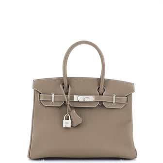 Hermes Birkin Handbag Grey Epsom with Palladium Hardware 30