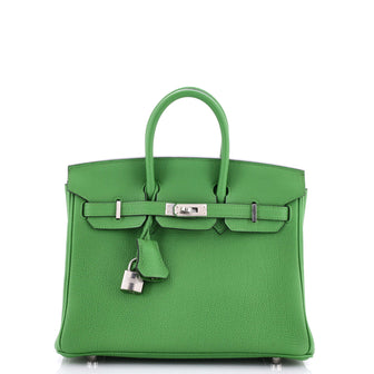 Hermes Birkin Handbag Green Togo with Palladium Hardware 25