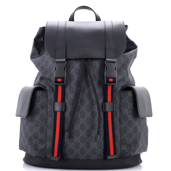 Gucci Double Pocket Buckle Backpack GG Coated Canvas Large