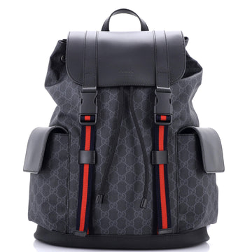 Gucci Double Pocket Buckle Backpack GG Coated Canvas Large