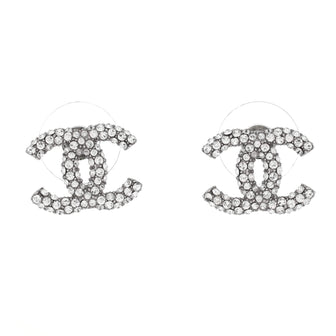 Chanel CC Stud Earrings Metal with Crystals