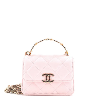 Chanel Coco Enamel Top Handle Flap Clutch with Chain Quilted Lambskin