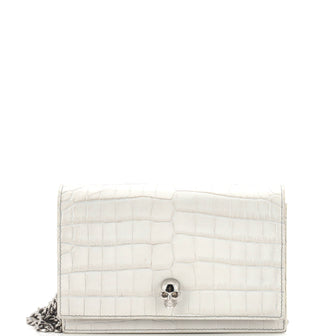 Alexander McQueen Skull Chain Crossbody Bag Crocodile Embossed Leather Mini