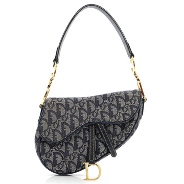 Christian Dior Vintage Saddle Bag Diorissimo Canvas Medium