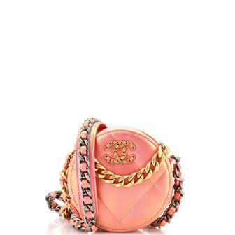 Chanel 19 Round Clutch with Chain Quilted Iridescent Calfskin