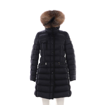 Moncler Women's Hermifur Hooded Puffer Coat Quilted Nylon with Down and Fur