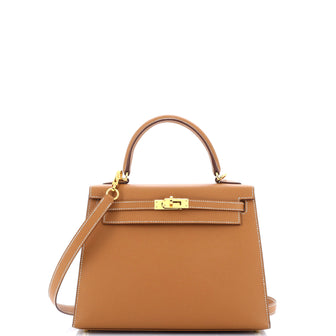 Hermes Kelly Handbag Brown Epsom with Gold Hardware 25