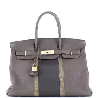 Hermes Club Birkin Bag Grey Clemence and Lizard with Permabrass Hardware 35