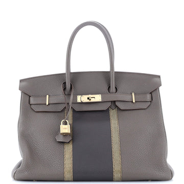 Hermes Club Birkin Bag Grey Clemence and Lizard with Permabrass Hardware 35