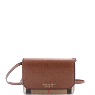 Burberry Hampshire Wallet on Chain Leather and House Check Canvas