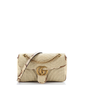 Gucci GG Marmont Flap Bag Matelasse Raffia with Snakeskin Small