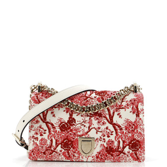 Christian Dior Toile de Jouy Diorama Flap Bag Printed Embroidered Leather Small
