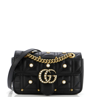 Gucci Pearly GG Marmont Flap Bag Embellished Matelasse Leather Mini
