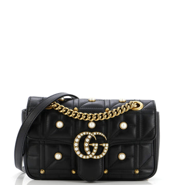 Gucci Pearly GG Marmont Flap Bag Embellished Matelasse Leather Mini