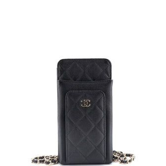Chanel O Phone Holder Crossbody Bag Quilted Caviar