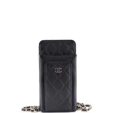 Chanel O Phone Holder Crossbody Bag Quilted Caviar
