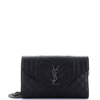 Saint Laurent Classic Monogram Chain Wallet Mixed Matelasse Leather Medium