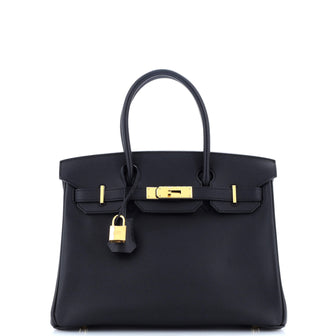 Hermes Birkin Handbag Black Epsom with Gold Hardware 30