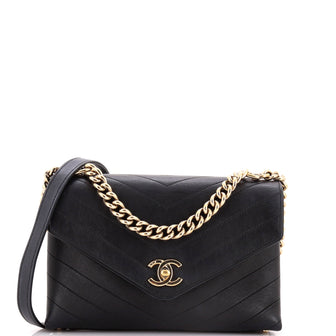 Chanel Coco Chevron Flap Bag Stitched Calfskin Small