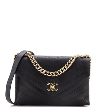 Chanel Coco Chevron Flap Bag Stitched Calfskin Small