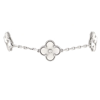 Van Cleef & Arpels Vintage Alhambra 5 Motifs Bracelet Guilloche 18K White Gold