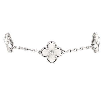 Van Cleef & Arpels Vintage Alhambra 5 Motifs Bracelet Guilloche 18K White Gold