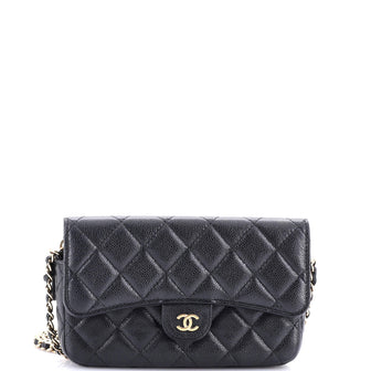 Chanel Classic Flap Phone Holder with Chain Quilted Caviar