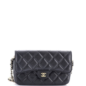 Chanel Classic Flap Phone Holder with Chain Quilted Caviar