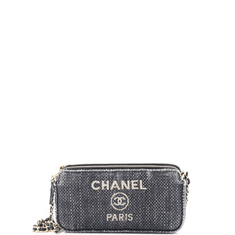 Chanel Deauville Double Zip Clutch with Chain Raffia