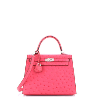 Hermes Kelly Handbag Pink Ostrich with Palladium Hardware 25