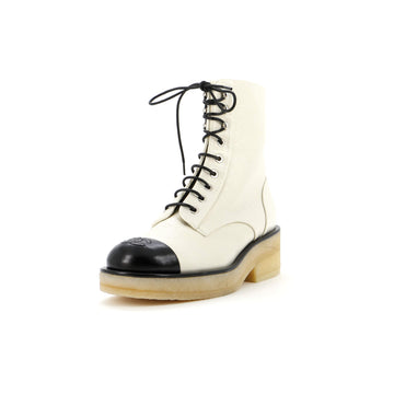 Chanel Women's CC Cap Toe Combat Boots Leather