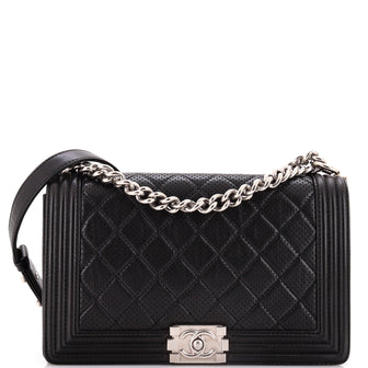 Chanel Boy Flap Bag Quilted Perforated Lambskin New Medium