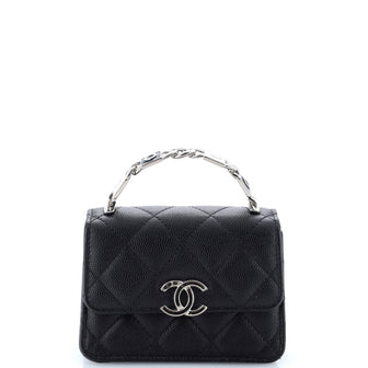 Chanel Coco Enamel Top Handle Flap Clutch with Chain Quilted Caviar
