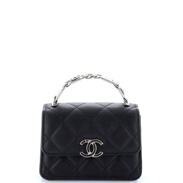 Chanel Coco Enamel Top Handle Flap Clutch with Chain Quilted Caviar