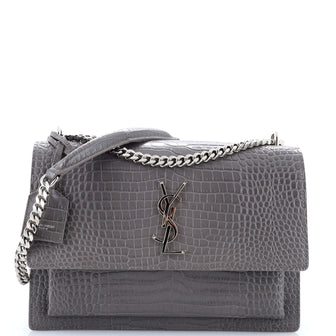 Saint Laurent Sunset Crossbody Bag Crocodile Embossed Leather Large