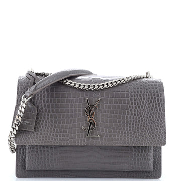 Saint Laurent Sunset Crossbody Bag Crocodile Embossed Leather Large