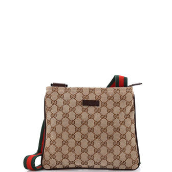 Gucci Web Strap Zip Messenger Bag GG Canvas Small