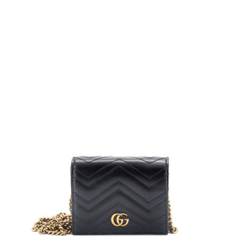 Gucci GG Marmont Card Case on Chain Matelasse Leather
