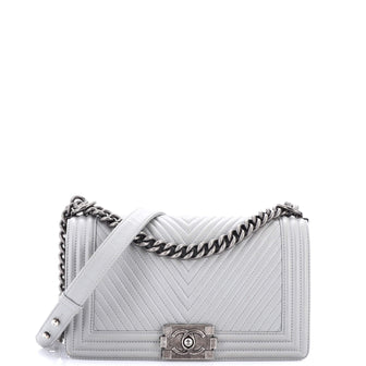 Chanel Boy Flap Bag Chevron Wrinkled Lambskin Old Medium