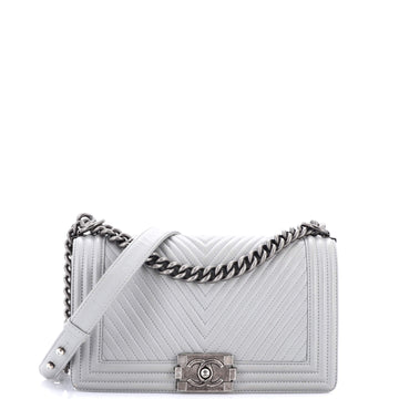 Chanel Boy Flap Bag Chevron Wrinkled Lambskin Old Medium