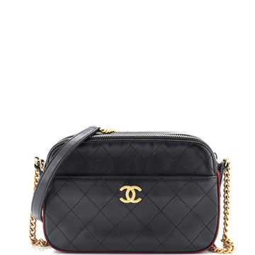 Chanel Button Up Camera Case Quilted Calfskin with Grosgrain Small